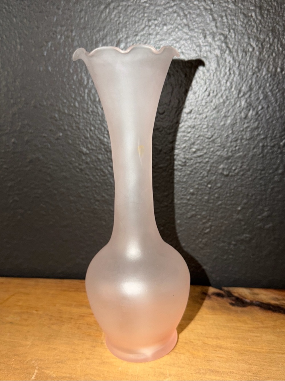 Vintage Napco Pink Satin Glass Ruffled Bud Vase MCM Frosted Flower Vase Cottage